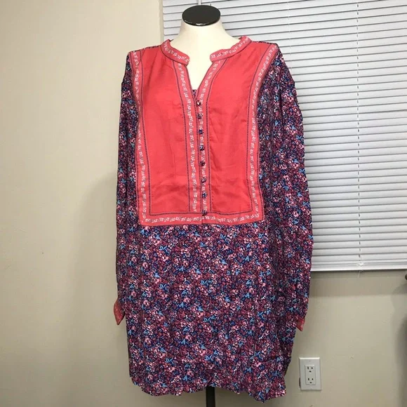 Woman Within Tunic Top Women’s Size 5X Color Orange Floral Long Sleeve’s Notched - Picture 14 of 14